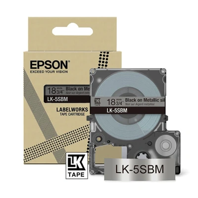 Image de Cartouche d&#039;encre Epson LK 5SBM pour LabelWorks LW C410 et C610 Noir sur Argent métallisé
