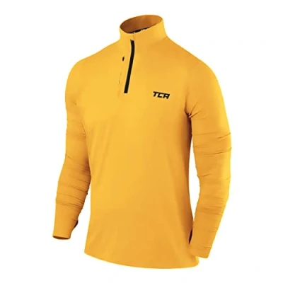 Afbeelding van TCA Fusion Pro QuickDry hardloopshirt met lange mouwen voor heren ritssluiting tot halverwege de borst, Geel.
