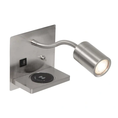 Afbeelding van Wandlamp staal met draadloze telefoonlader