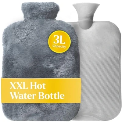 Afbeelding van Qomfor XXL Kruik met Extra Zachte Hoes 3L Inhoud Warmwaterkruik voor Pijnverlichting en Ontspanning Grijs