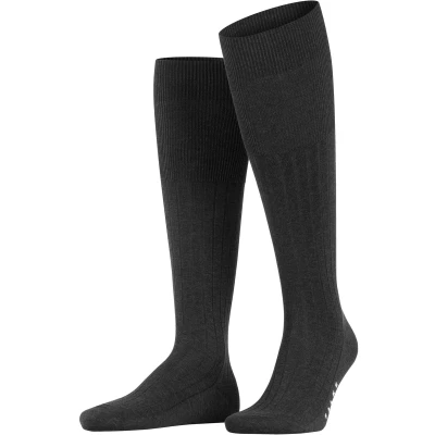 Afbeelding van FALKE Milano Kniekousen voor heren, katoen, Schotland, zwart, grijs, meerdere kleuren, geribbeld, versterkt, fijn zonder patroon, elke outfit, ideaal het werk, 1 paar, grijs (antraciet melange 3190)