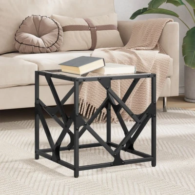 Afbeelding van Salontafel met transparant glazen blad 40x40x41 cm staal