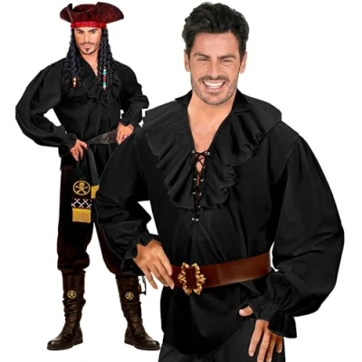 Afbeelding van Widmann Piraat &amp; Viking Kostuum Piratenshirt Zwart Man XL Carnavalskleding Verkleedkleding