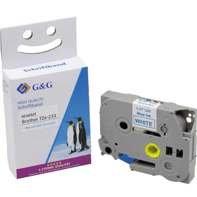 Afbeelding van G&amp;G Labeltape Tapekleur: Wit Tekstkleur: Blauw 12 mm 8 m