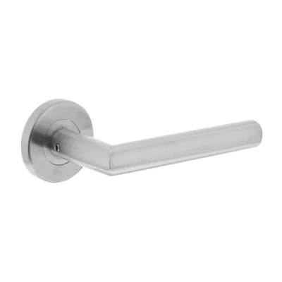 Afbeelding van Intersteel Deurklink RVS hoek 90 op geveerde stalen rozet met nokken Ø55x8 mm