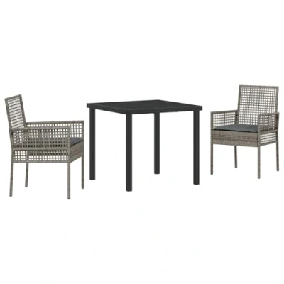 Afbeelding van vidaXL 3 delige Tuin Eettafel Set met Kussens Grijs Poly Rattan