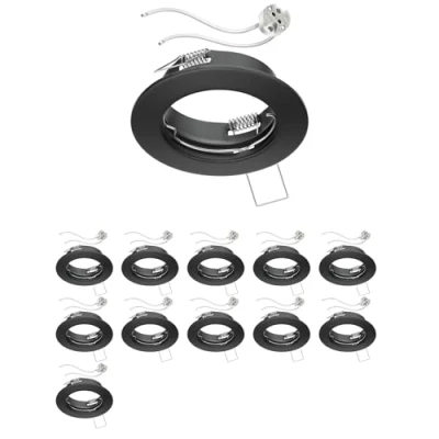 Afbeelding van ledscom.de 12 delig inbouwframe voor plafond FERE zwart mat (LED/halogeen/MR16/50mm) incl. GU5.3 fitting
