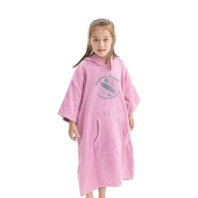 Afbeelding van HOMELEVEL badstof poncho voor kinderen Badponcho jongens en meisjes met capuchon Strandponcho van 100% katoen trendy borduursel
