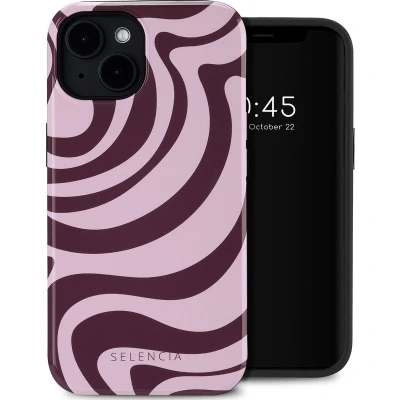 Afbeelding van Selencia Hoesje Geschikt voor iPhone 14 Vivid Backcover MagSafe Wavy Swirl Pink Plum