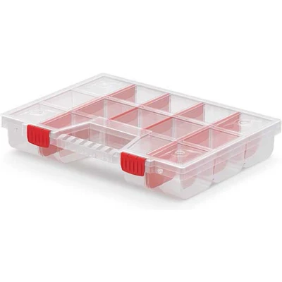 Afbeelding van Kistenberg Sorteerbox/vakjes koffer spijkers/schroeven/kleine spullen 12 vaks kunststof transparant 39 x 29 6.5 cm