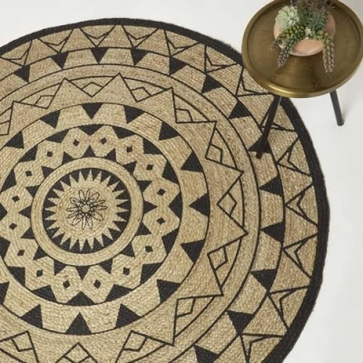 Afbeelding van Homescapes Mandala rond vloerkleed 90 cm gevlochten jute vloerkleed, zwart naturel