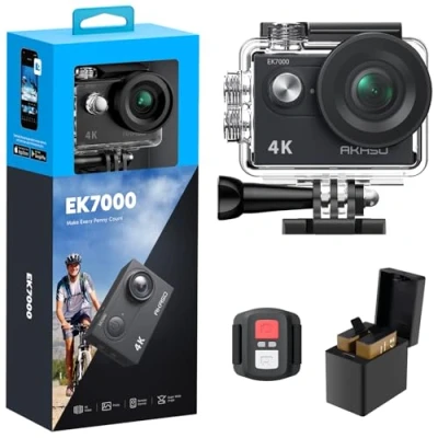 Afbeelding van AKASO Sportcamera, wifi, 4K, onderwater, 170 graden, ultra groothoek, Full HD, met 20 MP 2 inch lcd display, afstandsbediening 2,4 G EK7000
