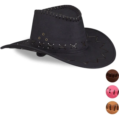 Afbeelding van Relaxdays 10024992_46 Cowboyhoed voor volwassenen, uniseks, westerse stijl met zwarte hoofdband