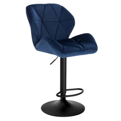 Afbeelding van WOLTU BH139bl 1 Barkruk met rugleuning, in hoogte verstelbaar, draaibaar, fluweel, staal, blauw