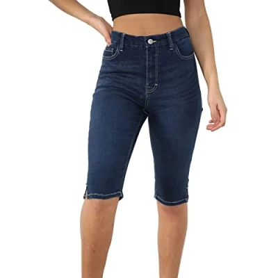 Afbeelding van Jeansshort met hoge taille voor dames, slim fit, stretch, magische pasvorm, zomer, casual, knielengte, Blauw
