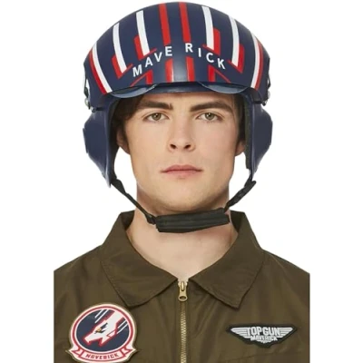 Afbeelding van Smiffys Top Gun Maverick Helm, verstelbaar vizier en kinriem voor volwassenen, officieel gelicentieerd accessoire met merk, vizier, Halloween kostuum