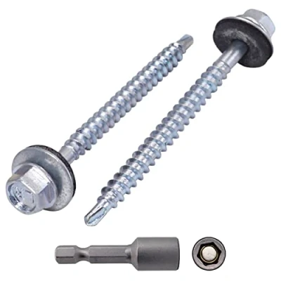 Afbeelding van Set van 80 zelfborende schroeven DIN 7504 K verzinkt staal, 4,8 x 60 mm, met EPDM ringen, zeskant sluitringkop, plaatschroeven, zelftappende (80 stuks, mm)