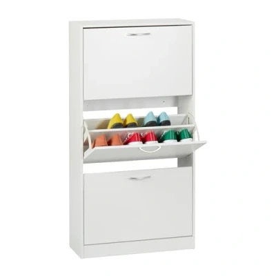 Afbeelding van Relaxdays schoenenkast wit met klep smal modern gangkast schoenen dicht 3