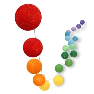 Afbeelding van CREATIVECOTTON Ledlichtketting &#039;Rainbow&#039; met 20 gekleurde ballen ideaal als nachtlampje en lamp voor baby&#039;s kinderen decoratie kinderkamer babykamer