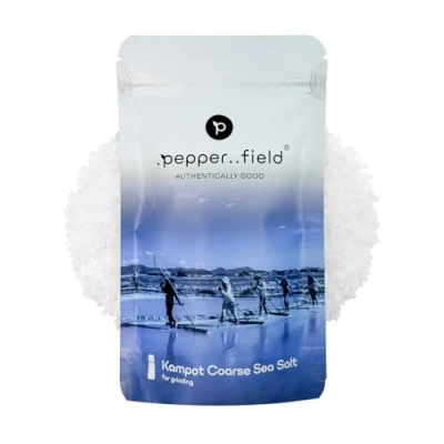 Afbeelding van Pepperfield Kampot Zeezout 100% natuurlijke grofkorrelige zoutparels, handgeoogst, ideaal voor molen, duurzaam, gourmetkwaliteit keuken, marinades en decoratie, 120