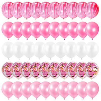Afbeelding van roze ballonnen, 60 stuks, verjaardagsballonnen, confettiballonnen, witte en ballon, latexballonnen voor babyshower, verjaardagsdecoraties meisjes, bruiloft