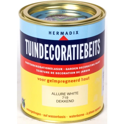 Afbeelding van Hermadix Tuindecoratiebeits Dekkend 719 Allure White 0,75 liter Tuinbeits