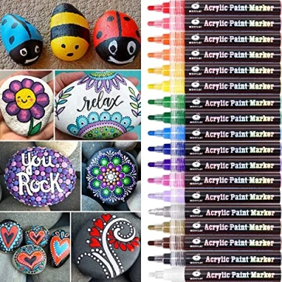 Afbeelding van Markers voor acrylverf, waterdicht, marker steenschilderen, stenen, keramiek, porselein, glas, pebbles, stof, hout, kinderen, knutselen, canvas met omkeerbare punt (18 stuks)