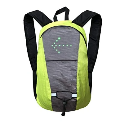 Afbeelding van LEDWARNING 15 liter reflecterende led rugzak met richtingaanwijzing voor fiets en scooter. Afstandsbediening USB oplaadbaar. Franse verkoper voorraad in Frankrijk, geel, Geel.