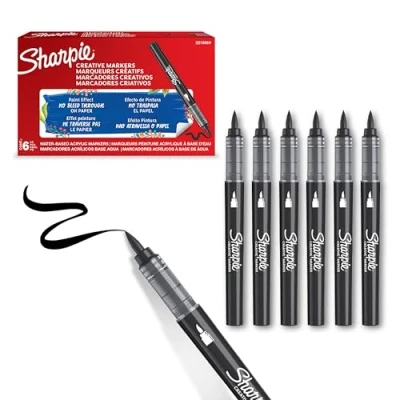 Afbeelding van Sharpie Creatieve markers voor acrylverf, penseelpunt, verfmarkers op waterbasis, schoolbenodigdheden, zwart, 6 stuks