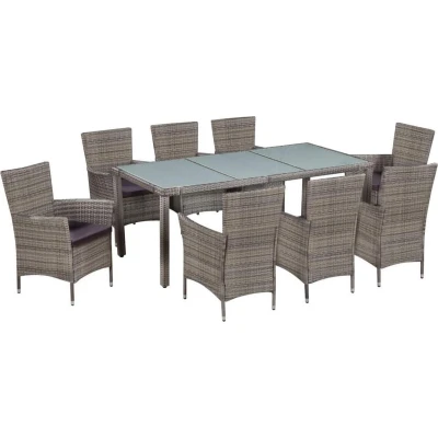 Afbeelding van 9 delige Tuinset met kussens poly rattan grijs