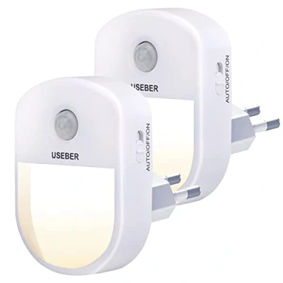 Afbeelding van led nachtlampje, stopcontact met bewegingsmelder, 2 stuks, nachtlampje (aan/uit), warmwit voor kinderen, trap, slaapkamer, stopcontact, oriëntatielicht