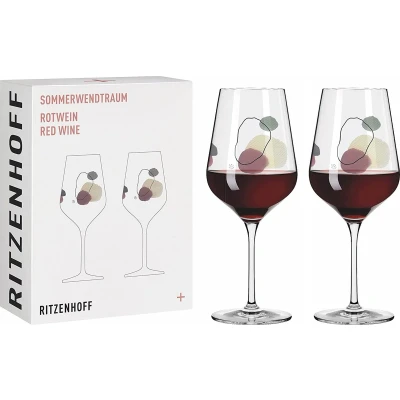Afbeelding van rodewijnglas, 500 ml, serie zomerwenddroom set nr. 2, 2 stuks met aquarelcirkels,