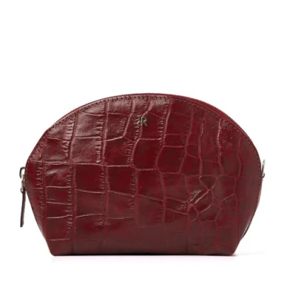Afbeelding van make up tasje met spiegel van dR Amsterdam Klein etui Spiegeltasje leer Dames Compact voor en 3 creditcards Croco 25630 Red