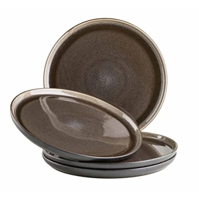 Afbeelding van MÄSER Niara serie Moderne platte bordenset voor 4 personen in spannende vintage look Grote borden van keramiek Steengoed Grijs/zwart