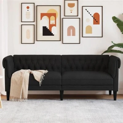 Afbeelding van vidaXL Driezitsbank Chesterfield stijl stof zwart