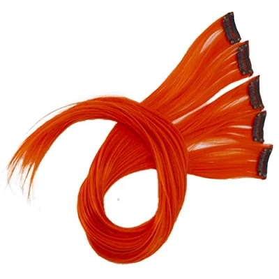 Afbeelding van CAISHA 60 cm, kleurrijke strengen, clip in extensions, glad haar, lang, oranje BST110