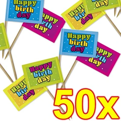Afbeelding van Happy Birthday Prikkers Gekleurd 6,5cm 50st
