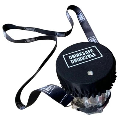 Afbeelding van DrinkSafe I bekerhouder, bekerhouder beschermt glas, herbruikbaar, kantelbestendig voor feestjes en festivals in alle veiligheid, zwart
