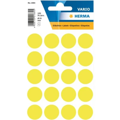 Afbeelding van Etiket HERMA 1884 rond 19mm fluor geel 100 stuks Blister a 5 vel 10