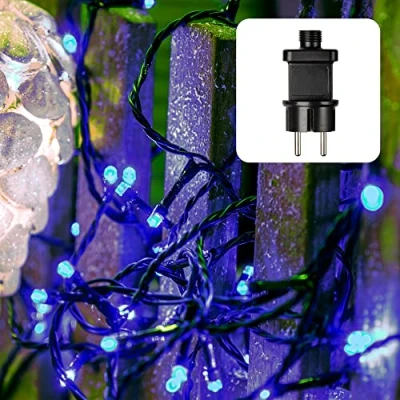 Afbeelding van hellum 560848 Led lichtketting voor binnen of buiten, lichtkleur, blauw, 80 leds, kerstboomverlichting met groene kabel,