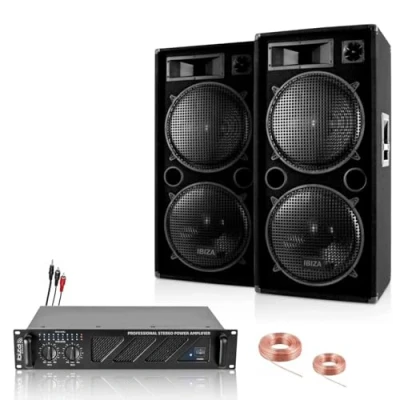 Afbeelding van IBIZA SOUND LIGHT Totaal Sono Pack 3960W 2 Luidsprekers 1500W Geventileerde versterker 960W Kabels Animatie Bruiloft Doop Avond
