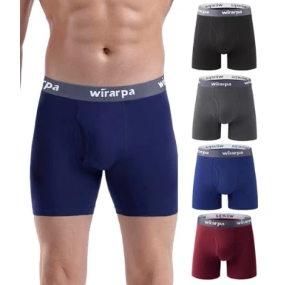 Afbeelding van wirarpa Set van 4 boxershorts stretchkatoen voor heren met opening zonder etiket, zwart/blauw/rood/grijs
