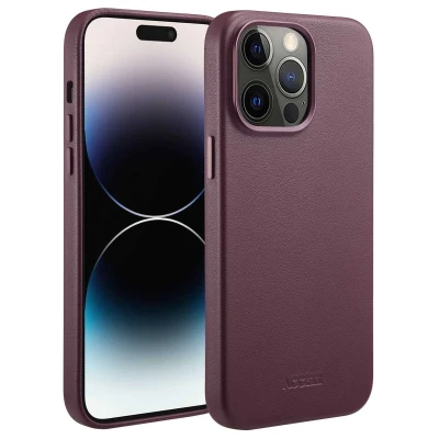 Afbeelding van Accezz Hoesje geschikt voor iPhone 14 Pro Max MagSafe Leather Backcover Heath Purple
