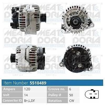 Afbeelding van MEAT &amp; DORIA 5510489 Dynamo / Alternator 14V 120A MERCEDES BENZ: C Class Saloon, SLK, T modell