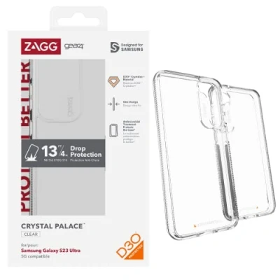 Image de Gear4 Crystal Palace Coque de protection pour téléphone portable polycarbonate, polyuréthanne thermoplastique (TPU), revêtement RepelFlex, D3O Crystalex clair Samsung Galaxy S23 Ultra