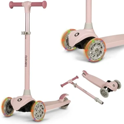 Afbeelding van LIONELO Jessy Balansstep voor kinderen van 3 jaar tot 50 kg, lichtgewicht driewielige step met hoogteverstelling, led wielen, antislip platform, scooterhoogte (roze)