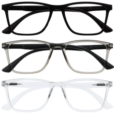 Image de OPULIZE NYX Lot de 3 lunettes anti reflets pour ordinateur et jeux vidéo, protection UV fatigue oculaire, monture rectangulaire, noir gris clair, homme femme, Noir/gris/transparent