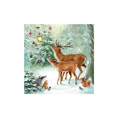 Afbeelding van 20 servetten hert en in de winter sneeuw bos Kerstmis tafeldecoratie feest DIY decoupage servettechniek 33 x cm