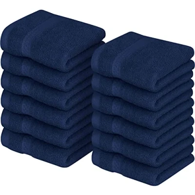 Afbeelding van Utopia Towels Set premium handdoeken, 30 x cm, marineblauw), 100% katoen, washandjes/gezichtshandschoenen, zeer absorberend en zacht aan te raken (verpakking van 12 stuks)