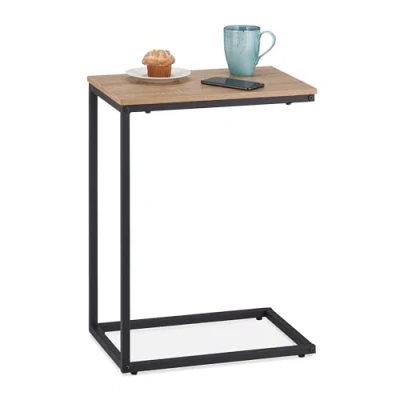 Afbeelding van Relaxdays Bijzettafel C vorm, HBT 60 x 30 45 cm, differentiële stoel, metaal en houtlook, zwart/bruin